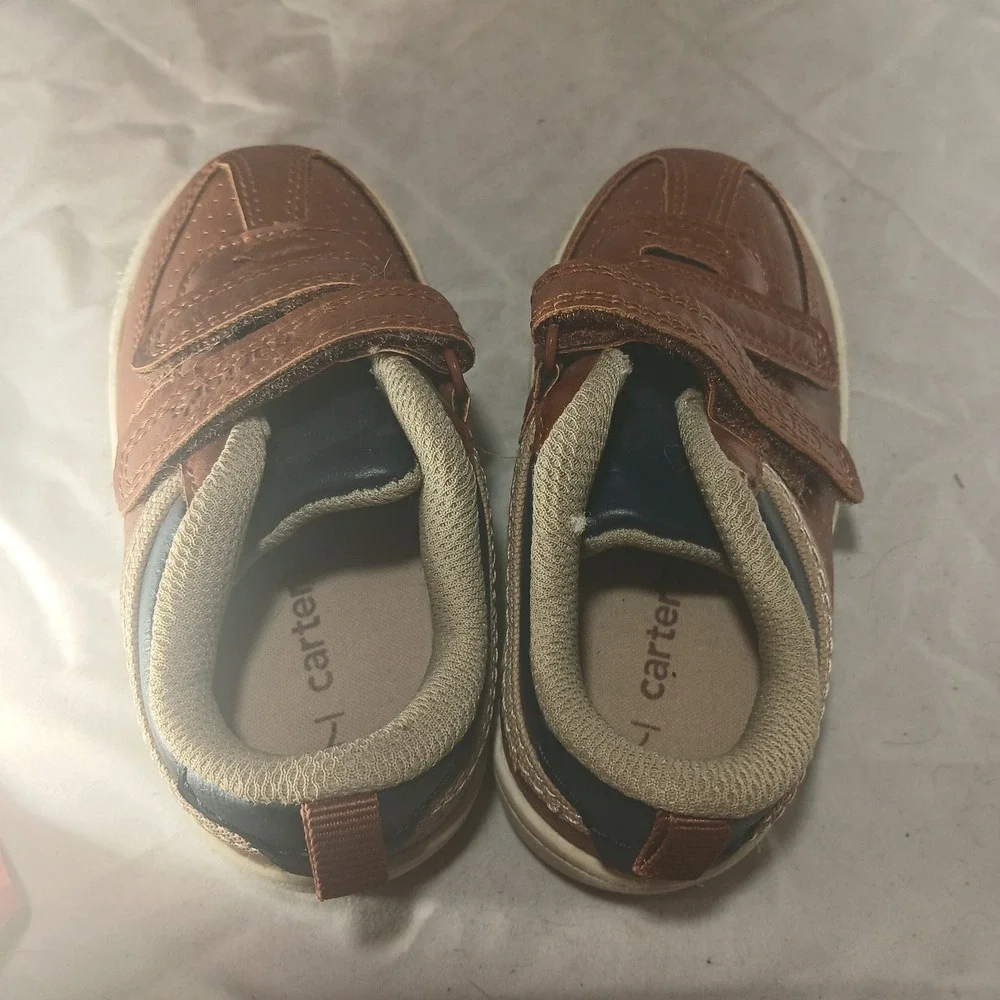 Carters Toddler Boys Brown Leather Hook and Loop Sneakers Size‎ 7